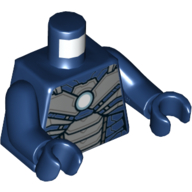 Torse, armure avec plaques d'argent et cercle central bleu clair vif (réacteur à arc) motif imprimé, bras et mains bleu foncé (Torso, Armor with Silver Plates and Bright Light Blue Center Circle (Arc Reactor) Print, Dark Blue Arms and Hands)