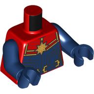 Torse, costume capitaine merveille, poitrine bleu foncé/rouge, étoile dorée, motif imprimé ceinture, bras et mains bleu foncé (Torso, Captain Marvel Outfit, Dark Blue/Red Chest, Gold Star, Belt Print, Dark Blue Arms and Hands)