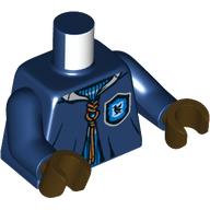 Visuel indicatif Rebrickable de Torse, robe, Crête de Poudlard, Lacets Nougat, motif : pull bleu, bras bleu foncé, mains brun foncé (Torso, Robe, Hogwarts Crest, Nougat Laces, Blue Sweater Print, Dark Blue Arms, Dark Brown Hands)