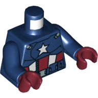 Torse, armure avec motif imprimé étoile blanche sur la poitrine (Captain America), bras bleu foncé, mains rouge foncé (Torso, Armor with White Star on Chest Print (Captain America), Dark Blue Arms, Dark Red Hands)