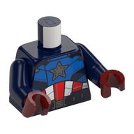 Torse, combinaison, étoile argentée, panneaux bleus, imprimé drapeau blanc et rouge (Captain America), bras bleu foncé, mains rouge foncé (Torso, Jumpsuit, Silver Star, Blue Panels, White and Red Flag Print (Captain America), Dark Blue Arms, Dark Red Hands)