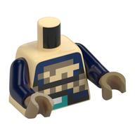 Torse, poitrine bleu foncé pixelisé, ceinture noire, motif imprimé boucle turquoise foncée, bras bleu foncé, mains beige foncé (Torso, Pixelated Dark Blue Chest, Black Belt, Dark Turquoise Buckle Print, Dark Blue Arms, Dark Tan Hands)