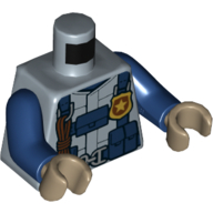 Visuel indicatif Rebrickable de Torse, combinaison avec harnais avec pochettes, ceinture, insigne étoile de police motif imprimé, bras bleu foncé, mains beige foncé (Torso, Jumpsuit with Harness with Pouches, Belt, Police Star Badge Print, Dark Blue Arms, Dark Tan Hands)