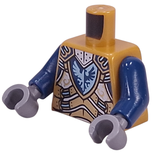 Torse, armure, plaques d'or et d'argent, faucon bleu foncé et bleu clair sur motif imprimé bouclier, bras bleu foncé, mains gris bleuté foncé (Torso, Armor, Gold and Silver Plates, Dark Blue and Light Blue Falcon on Shield Print, Dark Blue Arms, Dark Bluish Gray Hands)