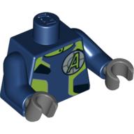 Torse, Combinaison en vert citron avec logo Agents Motif imprimé, bras bleu foncé, mains gris bleuté foncé (Torso, Lime Jumpsuit with Agents Logo Print, Dark Blue Arms, Dark Bluish Gray Hands)