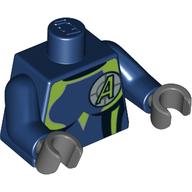 Visuel indicatif Rebrickable de Torse, combinaison avec garniture de vert citron, agent logo motif imprimé, bras bleu foncé, mains gris bleuté foncé (Torso, Jumpsuit with Lime Trim, Agents Logo Print, Dark Blue Arms, Dark Bluish Gray Hands)
