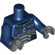 Visuel indicatif Rebrickable de Torse, armure spatiale avec motif imprimé 'LUIZ', bras bleu foncé, mains gris bleuté foncé (Torso, Space Armor with 'LUIZ' Print, Dark Blue Arms, Dark Bluish Gray Hands)