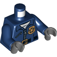 Torse, veste de police et insigne de police or motif imprimé, bras bleu foncé, mains gris bleuté foncé (Torso, Police Jacket and Gold Police Badge Print, Dark Blue Arms, Dark Bluish Gray Hands)