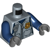Visuel indicatif Rebrickable de Torse, gilet avec poches, fermeture éclair, et police badge étoile motif imprimé, bras bleu foncé, mains gris bleuté foncé (Torso, Vest with Pouches, Zipper, and Police Star Badge Print, Dark Blue Arms, Dark Bluish Gray Hands)