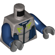 Torse, corps, fermeture éclair, panneaux bleu foncé, motif imprimé de garniture de vert citron, bras bleu foncé, mains gris bleuté foncé (Torso, Bodysuit, Zipper, Dark Blue Panels, Lime Trim Print, Dark Blue Arms, Dark Bluish Gray Hands)