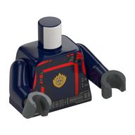 Torse, armure, doublure rouge, symbole de la flamme, motif imprimé ceinture argentée, bras bleu foncé, mains gris bleuté foncé (Torso, Armor, Red Lining, Flame Symbol, Silver Belt Print, Dark Blue Arms, Dark Bluish Gray Hands)