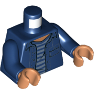Visuel indicatif Rebrickable de Torse, chemise, ouvert avec poches et boutons sur sable bleu rayé maillot de corps motif imprimé, bras bleu foncé, mains nougat (Torso, Shirt, Open with Pockets and Buttons Over Sand Blue Striped Undershirt Print, Dark Blue Arms, Nougat Hands)