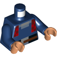 Torse, écharpe rouge pixellisée et rouge foncé, et motif imprimé ceinture noire, bras bleu foncé, mains nougat (Torso, Pixelated Red and Dark Red Scarf, and Black Belt Print, Dark Blue Arms, Nougat Hands)
