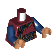 Torse, tunique, garniture bleu foncé, sangles marron foncé, motif imprimé ceinture, bras bleu foncé, mains nougat (Torso, Tunic, Dark Blue Trim, Dark Brown Straps, Belt Print, Dark Blue Arms, Nougat Hands)