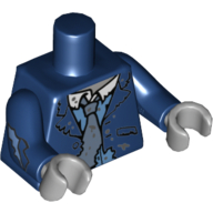 Visuel indicatif Rebrickable de Torse, costume manteau en lambeaux, boueux, col blanc, cravate grise, motif : chemise bleue, bleu foncé bras avec manche déchiré motif imprimé, mains gris bleuté clair (Torso, Suit Coat Tattered, Muddy, White Collar, Gray Tie, Blue Shirt Print, Dark Blue Arms with Torn Sleeve Print, Light Bluish Gray Hands)