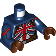 Torse, armure, drapeau de l'Union, ceinture brun rougeâtre, sangles motif imprimé, bras bleu foncé, mains brun rougeâtre (Torso, Armor, Union Flag, Reddish Brown Belt, Straps Print, Dark Blue Arms, Reddish Brown Hands)