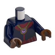 Torse, or Pendentif avec œil, col rouge foncé, ceinture, clé, Flasques sur le dos motif imprimé, bras bleu foncé, mains brun rougeâtre (Torso, Gold Pendant with Eye, Dark Red Collar, Sash, Key, Flasks on Back Print, Dark Blue Arms, Reddish Brown Hands)