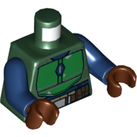 Torse, armure, plastron vert et ceinture avec pochettes motif imprimé, bras bleu foncé, mains brun rougeâtre (Torso, Armor, Green Chestplate, and Belt with Pouches Print, Dark Blue Arms, Reddish Brown Hands)