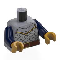 Torse, armure argentée, bordure dorée, motif imprimé ceinture marron rougeâtre, bras bleu foncé, mains or nacré (Torso, Silver Armor, Gold Trim, Reddish Brown Belt Print, Dark Blue Arms, Pearl Gold Hands)