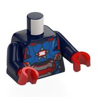 Visuel indicatif Rebrickable de Torse, armure bleu/rouge/argent (patriote de fer) imprimé, bras bleu foncé, mains rouges (Torso, Blue/Red/Silver Armor (Iron Patriot) Print, Dark Blue Arms, Red Hands)