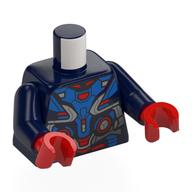 Torse, armure de droïde bleu, Marquages rouge/bleu foncé, motif imprimé panneaux argent, bras bleu foncé, mains rouges (Torso, Blue Droid Armor, Red/Dark Blue Markings, Silver Panels Print, Dark Blue Arms, Red Hands)