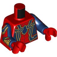 Torse, fer Spider-Man, araignée bleu foncé, contours dorés, motif imprimé bras, bras bleu foncé, mains rouges (Torso, Iron Spider-Man, Dark Blue Spider, Gold Outlines, Arm Print, Dark Blue Arms, Red Hands)