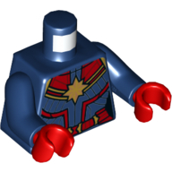 Visuel indicatif Rebrickable de Torse, combinaison, ceinture rouge, garniture rouge or étoile motif imprimé (capitaine merveille), bras bleu foncé, mains rouges (Torso, Jump-suit, Red Belt, Red Trim Gold Star Print (Captain Marvel), Dark Blue Arms, Red Hands)