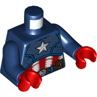 Torse, armure avec motif imprimé étoile blanche sur la poitrine (Captain America), bras bleu foncé, mains rouges (Torso, Armor with White Star on Chest Print (Captain America), Dark Blue Arms, Red Hands)