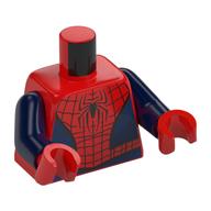 Visuel indicatif Rebrickable de Torse, toiles d'araignée argentées, logo de l'araignée arrière à l'avant, araignée rouge à l'arrière, motif imprimé panneaux bleu foncé, bras bleu foncé, mains rouges (Torso, Silver Spider Webs, Back Spider Logo in Front, Red Spider on Back, Dark Blue Panels Print, Dark Blue Arms, Red Hands)