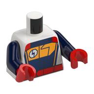 Torse, rouge/bleu foncé/orange clair Costume de course motif imprimé, bras bleu foncé, mains rouges (Torso, Red/Dark Blue/Bright Light Orange Race Suit Print, Dark Blue Arms, Red Hands)