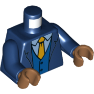 Visuel indicatif Rebrickable de Torse, tenue, gilet azur foncé, chemise bleu clair vif, motif : cravate jaune, bras bleu foncé, mains nougat moyen (Torso, Suit, Dark Azure Vest, Bright Light Blue Shirt, Yellow Tie Print, Dark Blue Arms, Medium Nougat Hands)