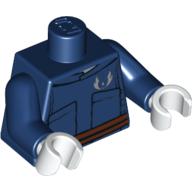 Visuel indicatif Rebrickable de Torse, veste avec ceinture marron et insigne de commande Jedi motif imprimé, bras bleu foncé, mains blanches (Torso, Jacket with Brown Belt and Jedi Order Insignia Print, Dark Blue Arms, White Hands)