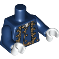 Torse, veste uniforme sur gilet avec motif imprimé or, bras bleu foncé, mains blanches (Torso, Uniform Jacket over Vest with Gold Trim Print, Dark Blue Arms, White Hands)