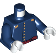Torse, uniforme de cavalerie, 7 boutons, ceinture rouge foncé et motif imprimé épaulettes or, bras bleu foncé, mains blanches (Torso, Cavalry Uniform, 7 Buttons, Dark Red Sash and Gold Epaulets Print, Dark Blue Arms, White Hands)