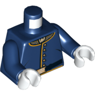 Torse, Uniforme de cavalerie, 5 boutons, Motif imprimé ceinture, bras bleu foncé, mains blanches (Torso, Cavalry Uniform, 5 Buttons, Belt Print, Dark Blue Arms, White Hands)