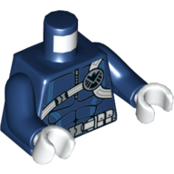 Torse, combinaison avec muscles, ceinture utilitaire, sangles blanches et logo de bouclier motif imprimé, bras bleu foncé, mains blanches (Torso, Jumpsuit with Muscles, Utility Belt, White Straps, and SHIELD Logo Print, Dark Blue Arms, White Hands)