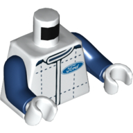 Torse, costume de course avec logo Ford sur le devant et le dos imprimé, bras bleu foncé, mains blanches (Torso, Race Suit with Ford Logo on Front and Back Print, Dark Blue Arms, White Hands)