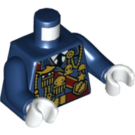 Visuel indicatif Rebrickable de Torse, uniforme militaire avec médailles et ceinture rouge foncé motif imprimé, bras bleu foncé, mains blanches (Torso, Military Uniform with Medals and Dark Red Sash Print, Dark Blue Arms, White Hands)