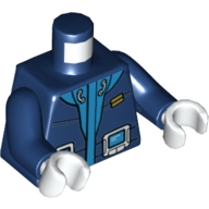 Torse, sweat à capuche avec bord azur, motif imprimé à la main, bras bleu foncé, mains blanches (Torso, Hoodie with Azure Trim, Handheld Device Print, Dark Blue Arms, White Hands)