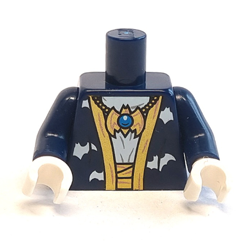 Torse, robe avec or garniture, chauves-souris blanches, motif imprimé Bat Amulette or, bras bleu foncé, mains blanches (Torso, Robe with Gold Trim, White Bats, Gold Bat Amulet Print, Dark Blue Arms, White Hands)