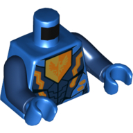 Visuel indicatif Rebrickable de Torse, armure avec des circuits orange et or, motif imprimé bouclier faucon, bras bleu foncé, mains bleues (Torso, Armor with Orange and Gold Circuitry, Falcon Shield Print, Dark Blue Arms, Blue Hands)