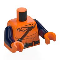 Visuel indicatif Rebrickable de Torse, Muscles, Bracelet brun rougeâtre, ceinture noire, motif : capuche, bras bleu foncé, mains orange (Torso, Muscles, Reddish Brown Strap, Black Belt, Hood Print, Dark Blue Arms, Orange Hands)