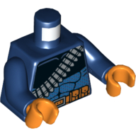 Visuel indicatif Rebrickable de Torse, Bandolier et ceinture orange avec pochettes motif imprimé (Deathstroke), bras bleu foncé, mains orange (Torso, Bandolier and Orange Belt with Pouches Print (Deathstroke), Dark Blue Arms, Orange Hands)