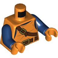 Torse, Gilet avec ceinture et bandoulière marron rougeâtre motif imprimé, bras bleu foncé, mains orange (Torso, Vest with Reddish Brown Belt and Shoulder Strap Print, Dark Blue Arms, Orange Hands)