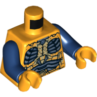 Visuel indicatif Rebrickable de Torse, parademon armure squelette avec vertèbres, bleu foncé et bleu sable motif imprimé détail, bras bleu foncé, mains orange clair vif (Torso, Parademon Armor Skeletal with Vertebrae, Dark Blue and Sand Blue Detail Print, Dark Blue Arms, Bright Light Orange Hands)