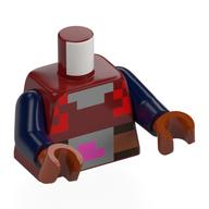 Torse, collier gris bleuté clair pixelisé, boucle de ceinture, motif imprimé ceinture marron rougeâtre/nougat, bras bleu foncé, mains orange foncé (Torso, Pixelated Light Bluish Grey Collar, Belt Buckle, Reddish Brown/Nougat Belt Print, Dark Blue Arms, Dark Orange Hands)
