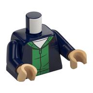 Torse, Veste, Sweat à capuche vert avec fermeture à glissière, Chemise blanche motif imprimé, bras bleu foncé, mains beige chaud (Torso, Jacket, Green Hoody with Zipper, White Shirt Print, Dark Blue Arms, Warm Tan Hands)