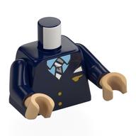 Torse, uniforme de pilote, insignes d'or, chemise bleu clair vif, motif imprimé cravate blanc / gris, bras bleu foncé, mains beige chaud (Torso, Pilot Uniform, Gold Insignias, Bright Light Blue Shirt, White/Grey Tie Print, Dark Blue Arms, Warm Tan Hands)
