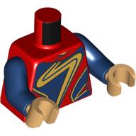 Torse, bleu/rouge armure, or tourbillon motif imprimé décoration, bras bleu foncé, mains beige chaud (Torso, Blue/Red Armor, Gold Swirl Decoration Print, Dark Blue Arms, Warm Tan Hands)