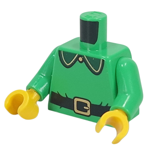 Torse, col vert, or Garniture, ceinture noire, motif imprimé ceinture or, bras vert vif, mains jaunes (Torso, Green Collar, Gold Trim, Black Belt, Gold Belt Buckle Print, Bright Green Arms, Yellow Hands)